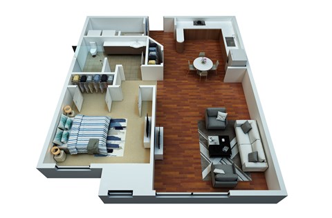 Floor plan for 1 bed, 1 bath, 706 sqft